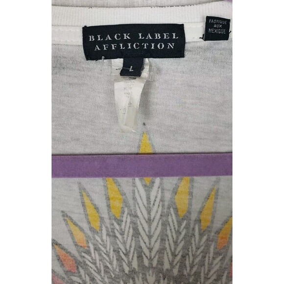 Black Label Affliction Womens Multicolor Logo Beaded Tee Shirt Large Side Braid - Picture 5 of 7